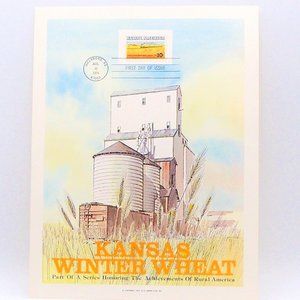 Kansas Winter Wheat Stamp Illustration Wall Decor